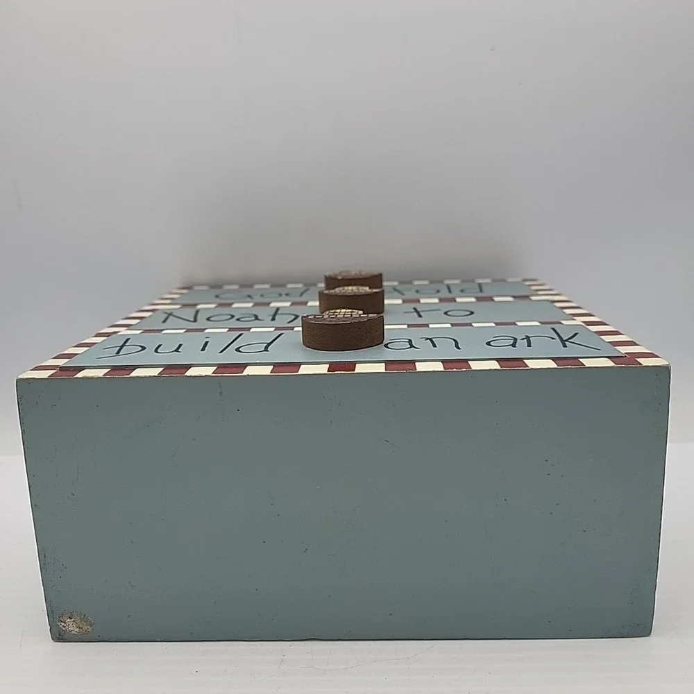 BLUE WOOD 3 DRAWER NOAHS ARK MINI CHEST NURSERY ORGANIZER DECOR